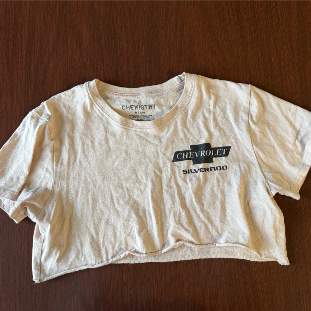 Chemistry Crewneck Cropped Tee in Light Beige